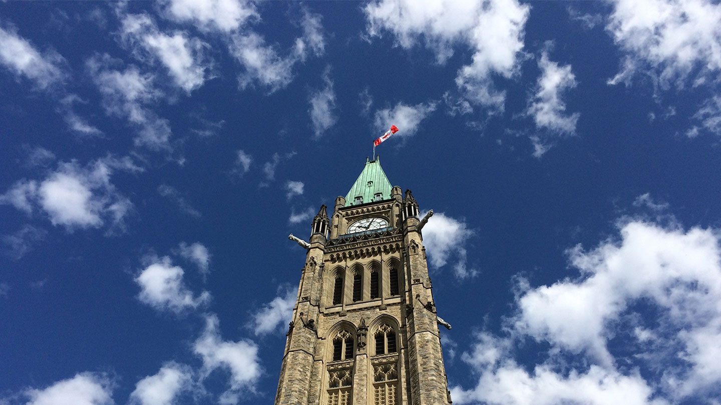 Peace tower against a blue sky