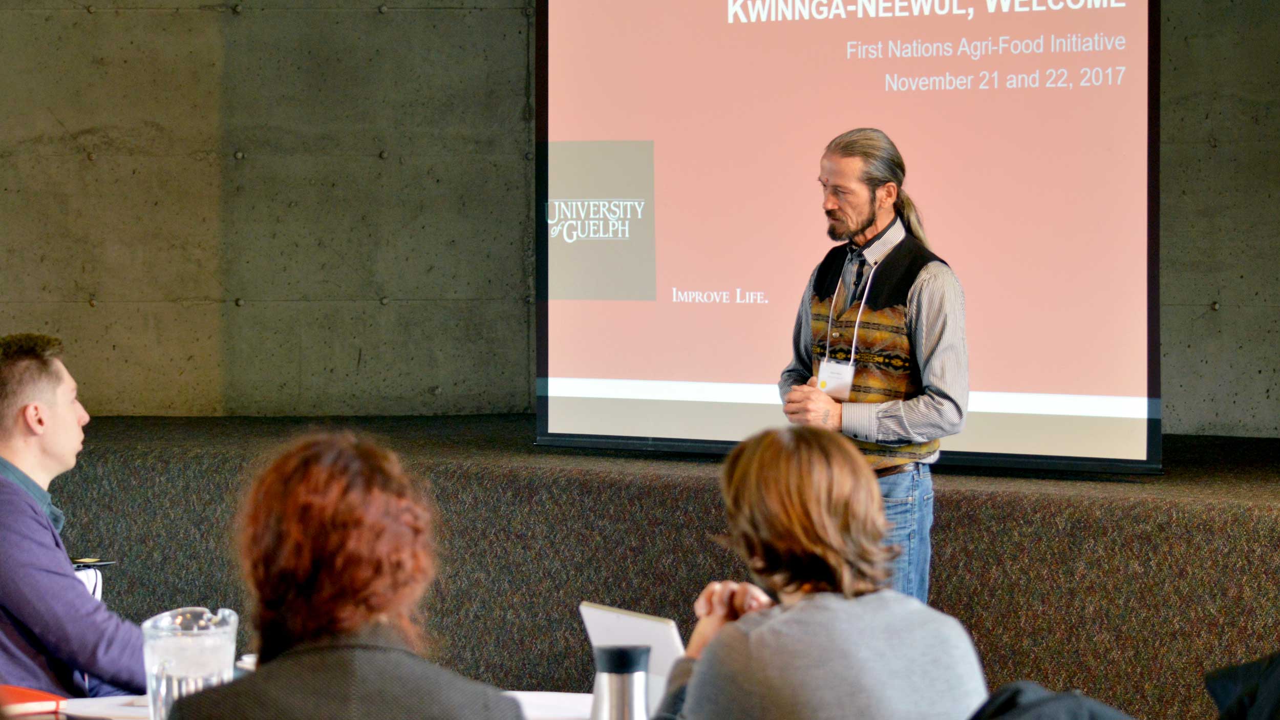 Martin Millen speaks to a crowd at the first nations food self-determination workshop