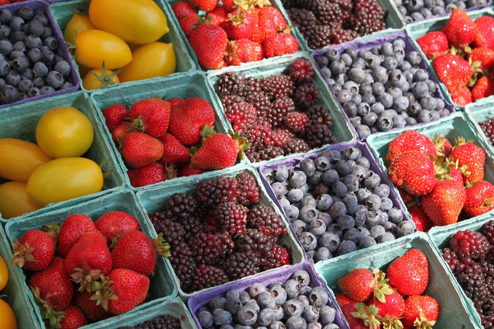 fruit in cardboard boxes