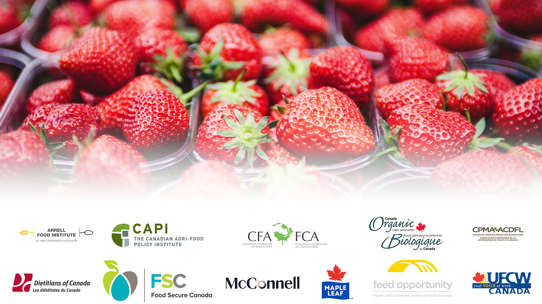 Image of strawberries overlaid with the logos of all the participating organizations listed in the letter