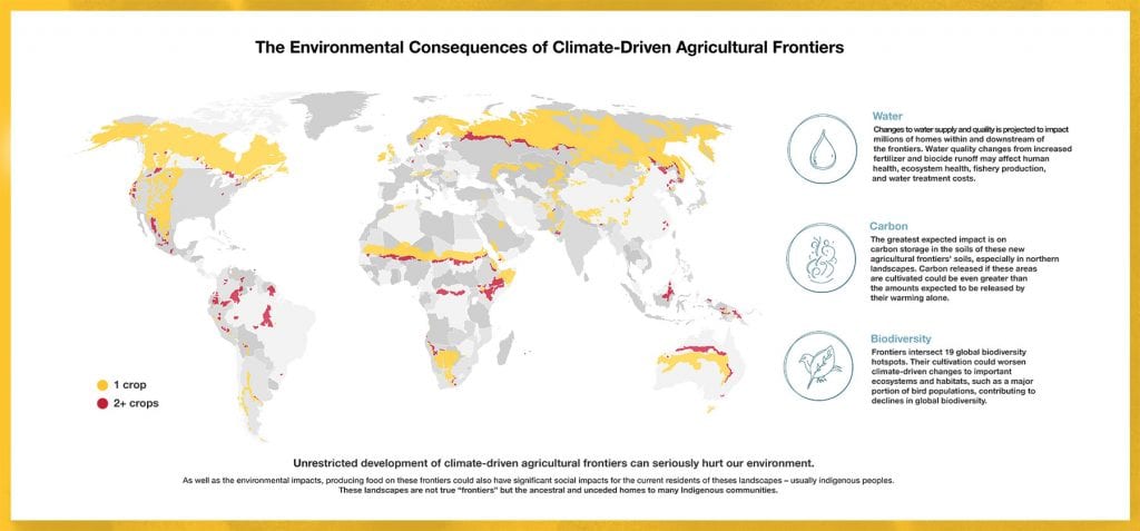 Map of global farmland that will be available with a changing climate