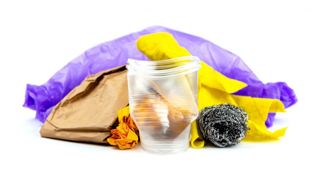 A pile of trash representing food packaging bioplastics